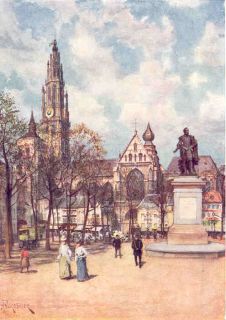 Belgium Antwerp Anvers Place Verte Antique Print 1908