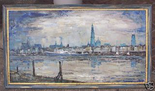 Antwerp Seen from The Schelde River Oil Painting Frans Berntsen 1905 