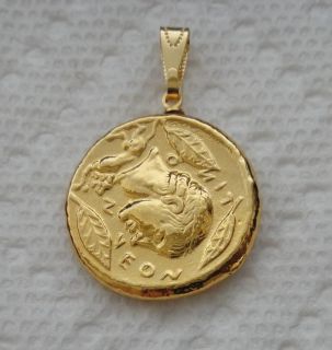 Apollo Greek God of The Sun Charioteer 24K Gold Plated Coin Pendant 