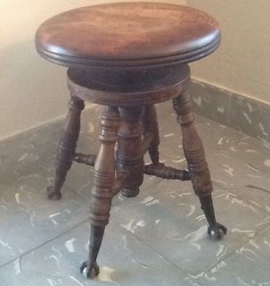 Antique Victorian Piano Stool Adjustable Bench Glass Claw Ball Feet 