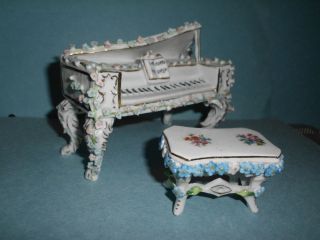 Antique Porcelain Piano Bench Figurines Dresden Meissen Germany
