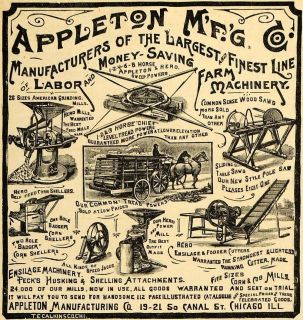 1890 Ad Appleton Farming Machinery Saws Horsepower Agricultural 