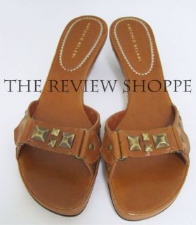 Antonio Melani Cesar Studded Vachetta Leather Sandals Heels Shoes Tan 