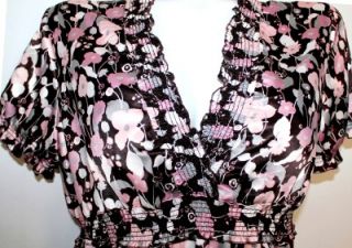 Apt 9 Stretch Silky Peasant Floral Shabby Chic Blouse Womens Top Shirt 