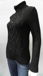 Apt 9 Ladies Womens L Comfort Turtleneck Cable Knit Sweater Black 