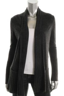 Aqua New Gray Cashmere Ribbed Trim Long Sleeve Open Front Cardigan 