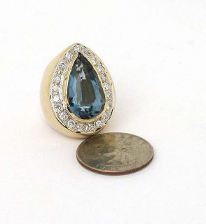 Robust Vintage 14k Gold Diamonds 12 Ct Aquamarine Ring