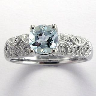 Aquamarine and Diamond Engagement Ring 18K White Gold  