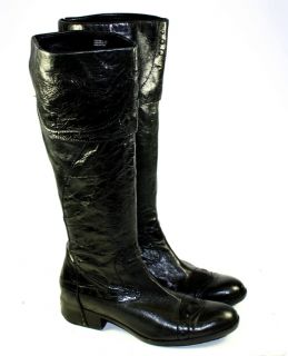 Apepazza Brand Black Leather Cuffed Zipper Knee High Fashion Boots 