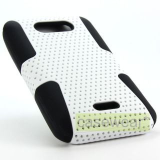 White Black Apex Perforated Hard Case Gel Cover for LG Motion 4G MS770 