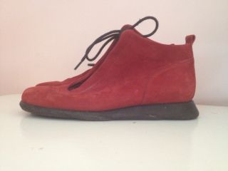 ARCHE RED SUEDE LEATHER BOOTS BOOTIES SHOES LACE MADE IN FRANCE WOMENS 