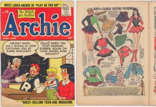 1955 Archie 73 Comic Book with Katy Keene Story and Paper Doll Cover 