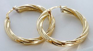 Classic Tubular Round Twisted Hoop Earrings 18k Yellow Gold 15mm