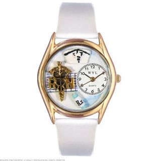 Whimsical Watches RN White Leather & Gold Tone Watch C0610019