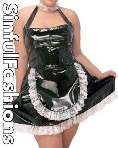 Plus Size Vinyl 3pc French Maid Dress Costume 1x 3X