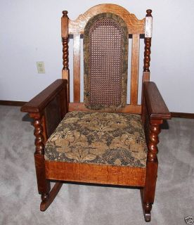 Antique Rocking Chair Oak Cane Art Craftsman Restored