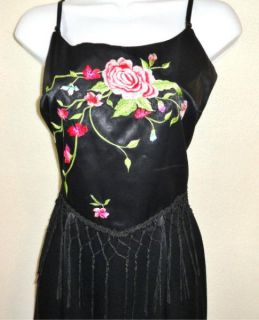 Arianna Rachel Kane Sz 8 Rose Embroidery Knotted Fringe Trim Lace Back 