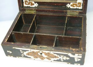 Antique Jewelry Box Collectible Vintage Mirror Wood with Ivory Nails 