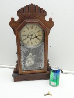 Antique 1880s ANSONIA Key Wind Kitchen Gingerbread Shelf Mantel Clock