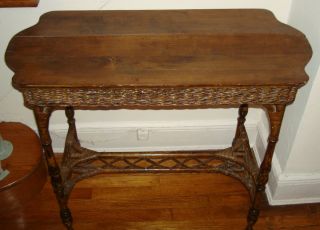 Antique Vintage Wicker Table Side End Table