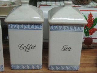Vintage Ceramic Blue & White Tea & Coffee Canisters, Cereal Set