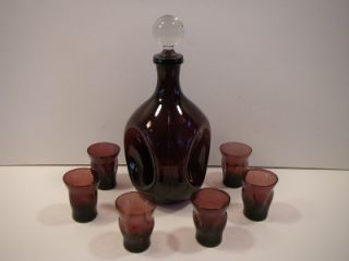 Antique Cambridge Amethyst Glass Purple Wine Decanter 6 Cordial Wine 