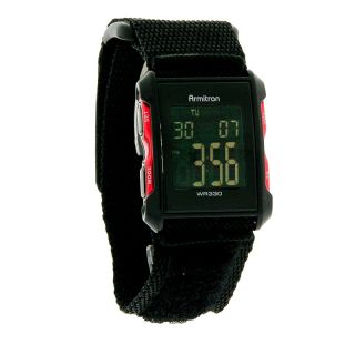 Armitron Mens Black Red Digital Quartz Chronograph Velcro Band Watch 