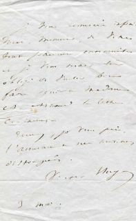 Victor Marie Hugo French Poet Autograph Signed Letter