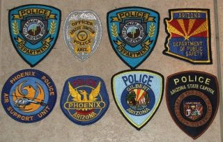   OF 8 Arizona Police Agency Patches; Phoenix; Apache Junction; AZ DPS