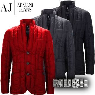 Armani Jeans Mens Fitted Quilted Down Jacket in Black or Navy Blue 