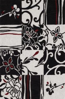 Modern Area Rug Contemporary Carpet Black White Red 3 6 x 5 6 