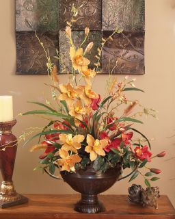   High Quality Silk Artificial Orchid Red Gold Flower Arrangement