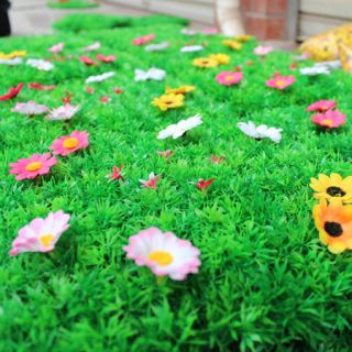 Artificial Turf Decoration Carpet with Plastic Lawn Grass Silk Flowers 
