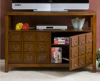   LIBRARY CARD CATALOG STYLE TV ENTERTAINMENT CABINET MEDIA CENTER STAND