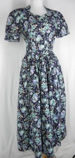 Vtg Laura Ashley Blue Roses Garden Floral Tea Party Dress 6 s Pouf 
