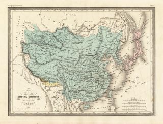 Antique Map Asia Chinese Empire China Japan Malte Brun Sarrazin 1880 