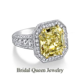 20ct Asscher Fancy Canary Yellow Diamond Micropave Halo Engagement 