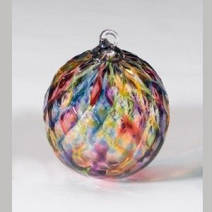 Glass Eye Studio Art Glass Rainbow Diamond Friendship Ball Ornament 