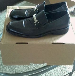 Aston Grey slip on black leather dress shoes with buckle size 10