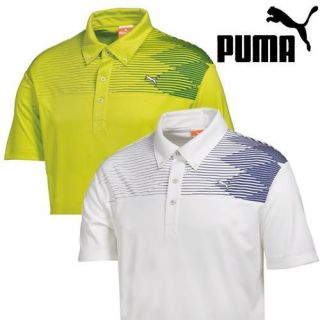 New Puma Argyle Tech Polo Shirt 2 Colors Lime Punch and White Blue 