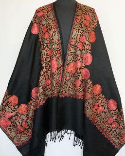   Shawl with Multicolored Crewel Embroidery. Kashmiri, Ari Embroidered