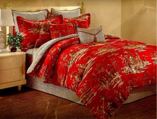 Dynasty Cotton Asian Toile Reversible Comforter Set K G