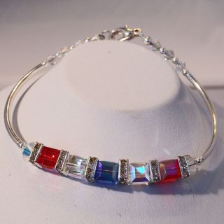   Swarovski Elements Crystal Cube Bicone Bangle Artisan Bracelet