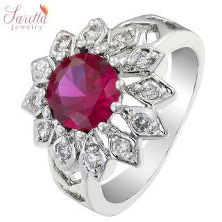 NEW ARRIVALS WEDDING ROUND CUT 18K WHITE GOLD PLATED RED RUBY FASHION 