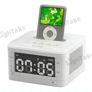 Alarm Clock Dock Charger FM Radio Speaker for iPhone 4G