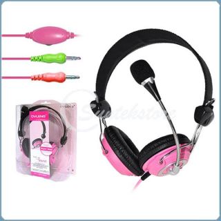 Pink 3 5mm Audio Stereo Headset Headphone Boom Microphone Mic 4 PC 