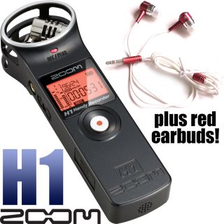   Handheld Stereo Mic Handy Audio Digital Recorder H 1 and Red Earbuds