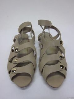Loeffler Randall Audra Tan Leather Snap Button Caged Wedge Sandals 