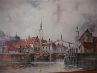   Harbor w Colour Painting by Louis Van Staaten Signed C 1900