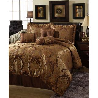 Beautiful Rich Brown Gold Hues Burnt Orange Comforter Set 7pc Queen 